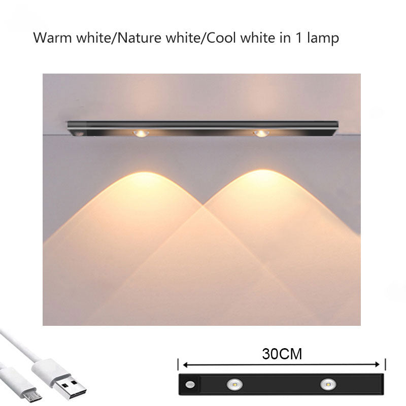 LED Motion Sensor Night Lights Ultra Thin Under Cabinet Light Wireless USB For Bedroom Kitchen Closet Indoor Magnetic Lighting