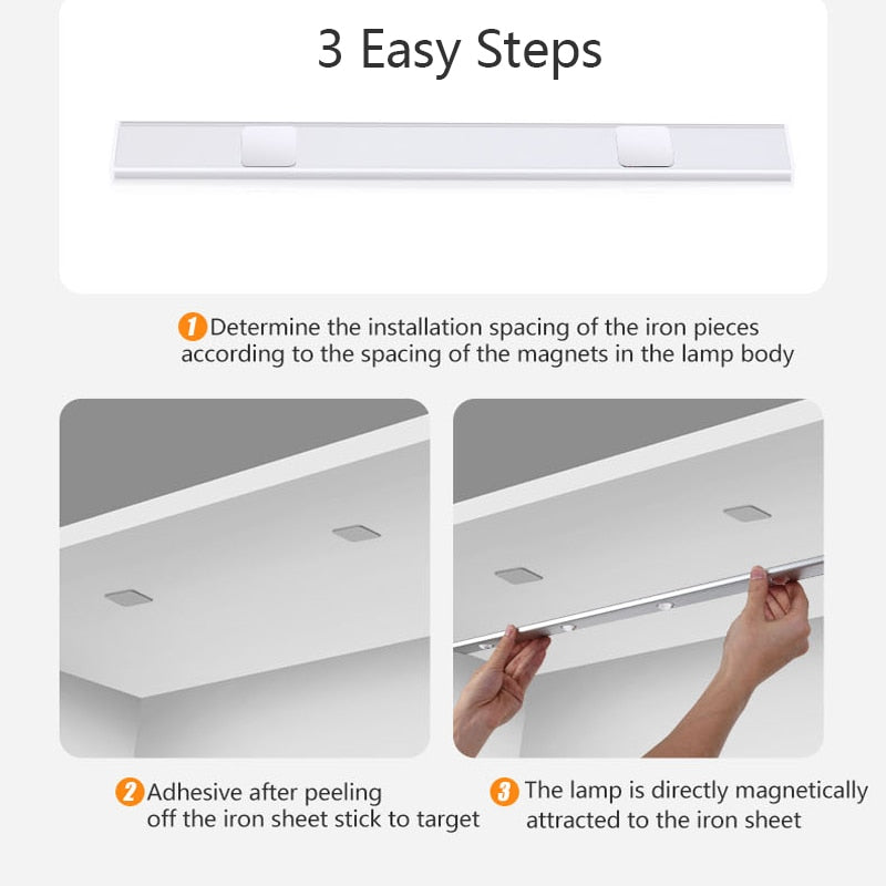 LED Motion Sensor Night Lights Ultra Thin Under Cabinet Light Wireless USB For Bedroom Kitchen Closet Indoor Magnetic Lighting